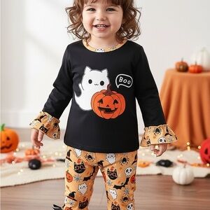 Halloween Cat and Pumpkin Toddler Outfit